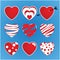 Set of vector valentines made of nine hearts. The main colors red and white.