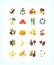 Set of vector vegetarian organic food. Flat fruit and vegetables icon set.