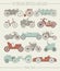 Set of vector vintage cars and bicycles icons