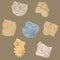 Set vector vintage crumpled dirty paper pieces with splats