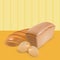Set of vector wheat bread, loaf and buns on yellow stripped background