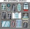 A set of vector Windows for buildings. Flat illustration of different types and styles of frames and Windows for the