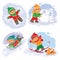 Set vector winter icons with little children