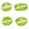 Set of vegan badges. Gluten, lactose, sugar free logo design templates. Healthy and natural