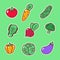 Set of vegetable vectors illustration with a cute design on green background