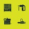 Set Vending machine, Chainsaw, Air compressor and Rotary hammer drill icon. Vector