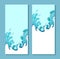 Set of vertical banner with violent sea waves cut out of paper. Card with 3d multilayer drawing of streams of water. Storm.