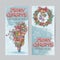 Set of vertical banners with the image of Christmas gifts, garlands of lights and Christmas wreaths with toys.