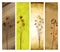 Set of vertical banners with old paper texture and dry pressed leaves and flowers. Nostalgic scrapbooking Ð¼intage backgrounds