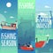 Set vertical banners or posters for fishing industry flat vector illustration.