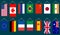 Set of vertical flags of the countries of the world: USA, Canada, Great Britain, China, European Union and others. Collection of