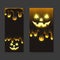Set of vertical halloween banners with jack lamp and flowing drops of transparent slime on a dark background. Holiday card. Vector