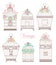 Set with vintage bird cages decorated with flowers and ribbons, vector illustration