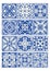 Set of vintage ceramic tiles in azulejo design with blue patterns on white background