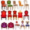 set of vintage chairs of different colors and shapes