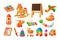 Set of vintage children wooden toys. Baby entertainment playthings for fun and activity