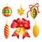 Set of vintage Chistmas toys and decorations, vector illustratin