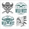 Set of vintage cowboy emblems, labels, badges, logos and designed elements. Wild West theme.