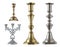 Set of vintage different retro candlesticks isolated on white background.