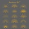 Set of vintage gold bursting rays flat icon. Graphic symbols half sun sunset firework spark starburst explosion. Vector