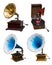 Set of vintage gramophones