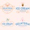 Set of vintage ice cream shop logo badges and labels, gelateria signs. Retro logotypes for cafeteria or bar