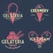 Set of vintage ice cream shop logo badges and labels, gelateria signs. Retro logotypes for cafeteria or bar