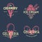 Set of vintage ice cream shop logo badges and labels, gelateria signs. Retro logotypes for cafeteria or bar