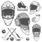 Set of vintage ice hockey goalkeeper helmet design elements for emblems sport