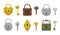 Set of vintage keys and locks. Vector illustration cartoon padlock. Secret, mystery or safe icon.