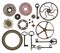 Set of vintage keys, metallic round frames, machine gears and retro cogwheel