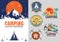 Set of vintage outdoor camp badges, logo and design elements. Vintage print, mountain travel Style.