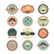 Set of vintage outdoor camp badges and traveling emblems. Illustratio