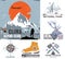 Set of vintage outdoor camp and the national park badges, logo and design elements. Vintage print, mountain travel Style.