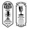 Set of vintage podcast, radio flyers with microphone. Design element for logo, label, sign, badge, poster