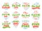 Set of vintage Poke Bowl emblems and stamps. Colorful seafood badges, stickers on white background isolated