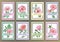 Set Vintage Posters with hand drawn watercolour roses