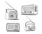 Set of vintage radios, vector line drawing