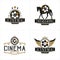 Set of Vintage Retro Logo Style for Cinema Studio Production Logo. With film reel stripes, wings, horse, and filmstrip roll tapes