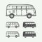 Set of vintage retro vans cars. Graphic art.