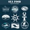 Set of vintage sea food logos.