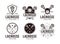 Set of Vintage seal badge lacrosse sport logo with crossed lacrosse equipment vector icon
