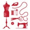 Set of vintage sewing elements and emblems. Tailor shop old-style logo