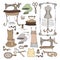 set of vintage sewing mashines and sewing goods . Vector background