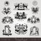 set vintage silhouette heraldic labels with pattern and animals