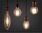 Set of vintage spiral Edison light bulb. Realistic retro lamp