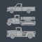 Set of vintage trucks. Simple icons on a dark background. Vector illustration