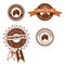 Set of vintage vector badge, label, logo template designs with cocoa beans for handmade chocolate shop.