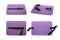 Set with violet foam tourist seat mats on white background