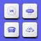 Set Virtual reality, 360 degree view, glasses and icon. White square button. Vector